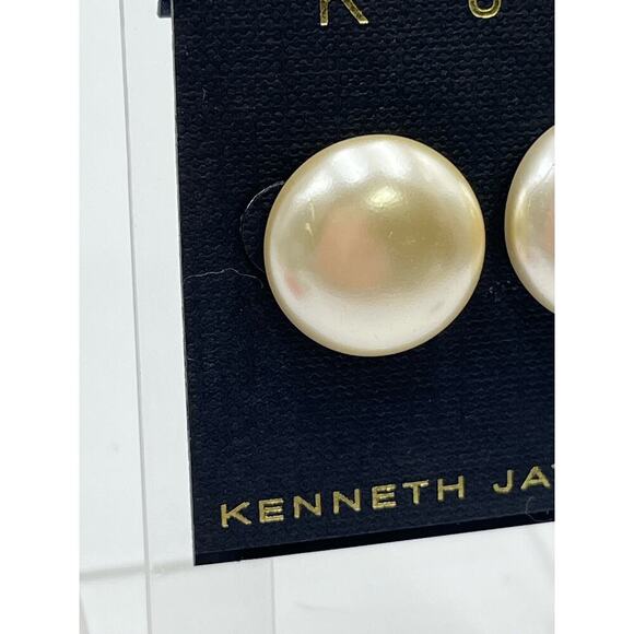 Kenneth Jay Lane KJL Silver Tone Round Faux‎ Pearl Ivory Pierced Stud Earrings - Picture 11 of 13